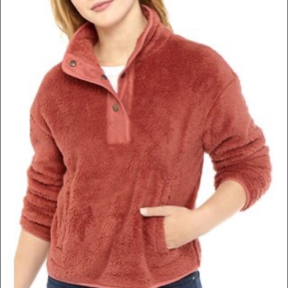 Wallflower Tops - Wallflower Cozy Sherpa Mock Neck Pullover, L, Great Salmon/Dusty Rose Shade, NWT